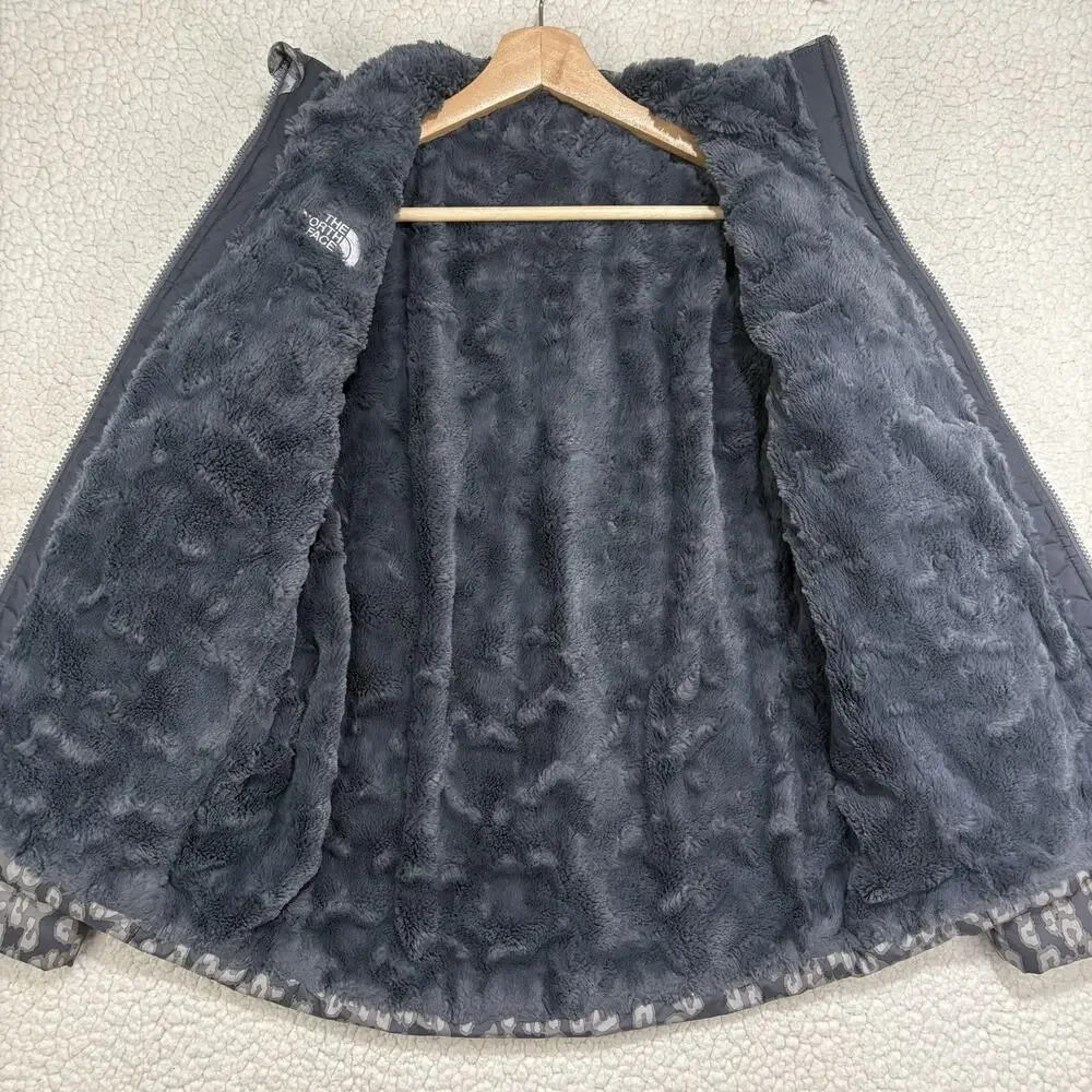 North Face Girls L (14/16) Mossbud Swirl Reversible Jacket‎ Leopard Gray Fuzzy